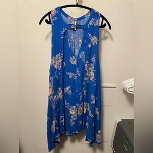 Free People Snap Out Of It Blue Floral Cutout Flowy Mini Dress Size Large